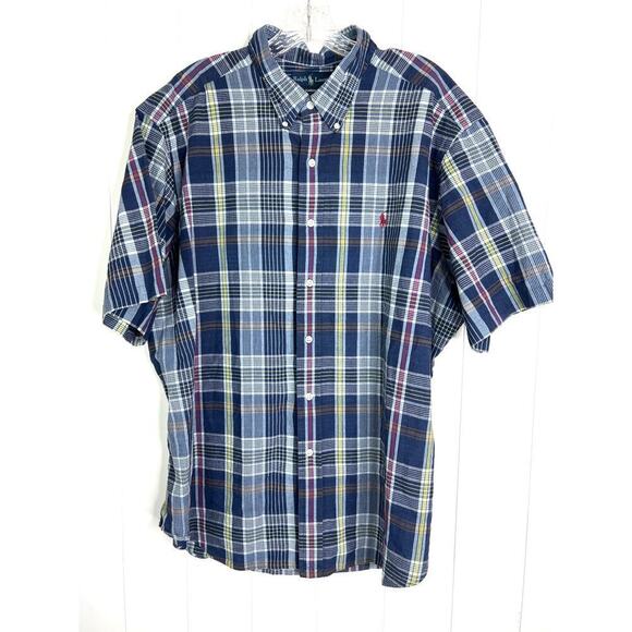 Ralph Lauren Classic Fit Navy Plaid Short Sleeve Button Down Shirt Size XXL - Picture 1 of 6